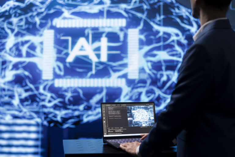 AI przyspiesza programowanie, podkreślażcy ryzyko cyberataków - grafika przedstawiająca konfrontację sztucznej inteligencji z