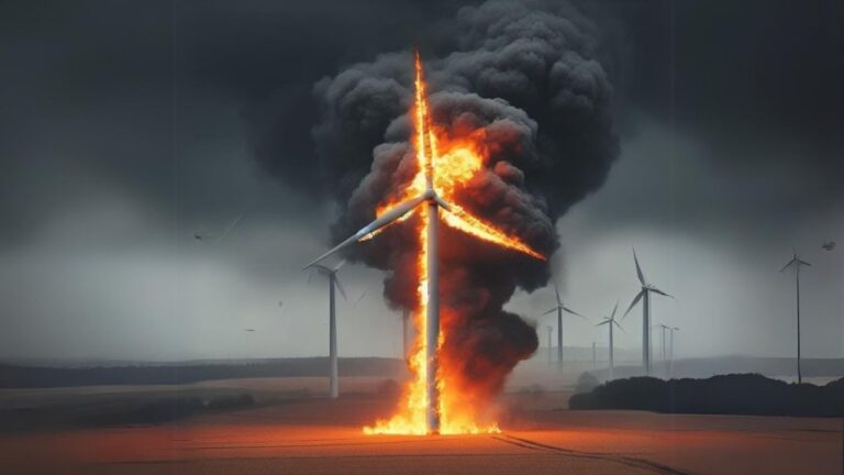 Pożar gondoli na turbinie wiatrowej w Kalskiej Woli - tragedia wiatrowa