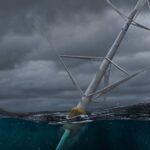 Fragment turbiny wiatrowej pod powierzchnią morza