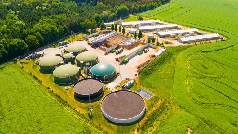 Kocioł na biogaz w przemysłowym zakładzie, redukujący emisję gazów cieplarnianych