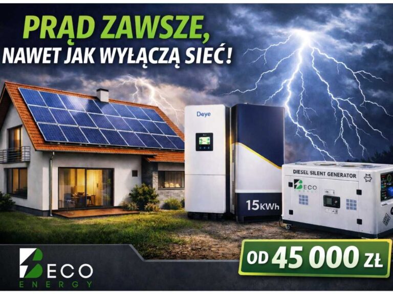 Kompleksowy system fotowoltaiczny z magazynem energii, pojazdem elektrycznym i agregatem zapewniający skuteczną kontrolę i ni