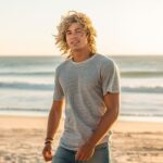 Fryzura surferki z falistym kształtem i długimi węzłami.