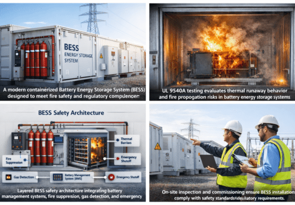 BESS magazyn energii z automatycznym systemem gaśniczym i monitoringiem pożarowym
