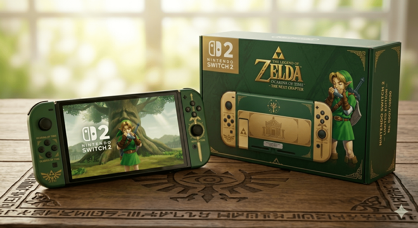 Zdjęcie przedstawiające ekran z The Legend of Zelda: Ocarina of Time Remake na Nintendo Switch 2 z polskim językiem.